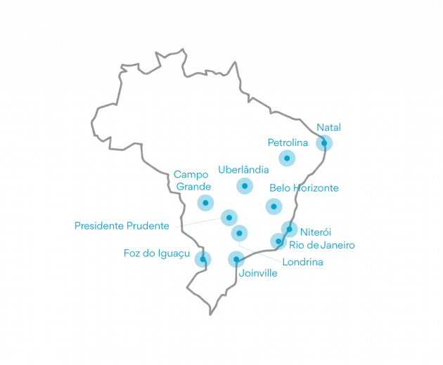 Mapa dos locais do projeto no Brasil